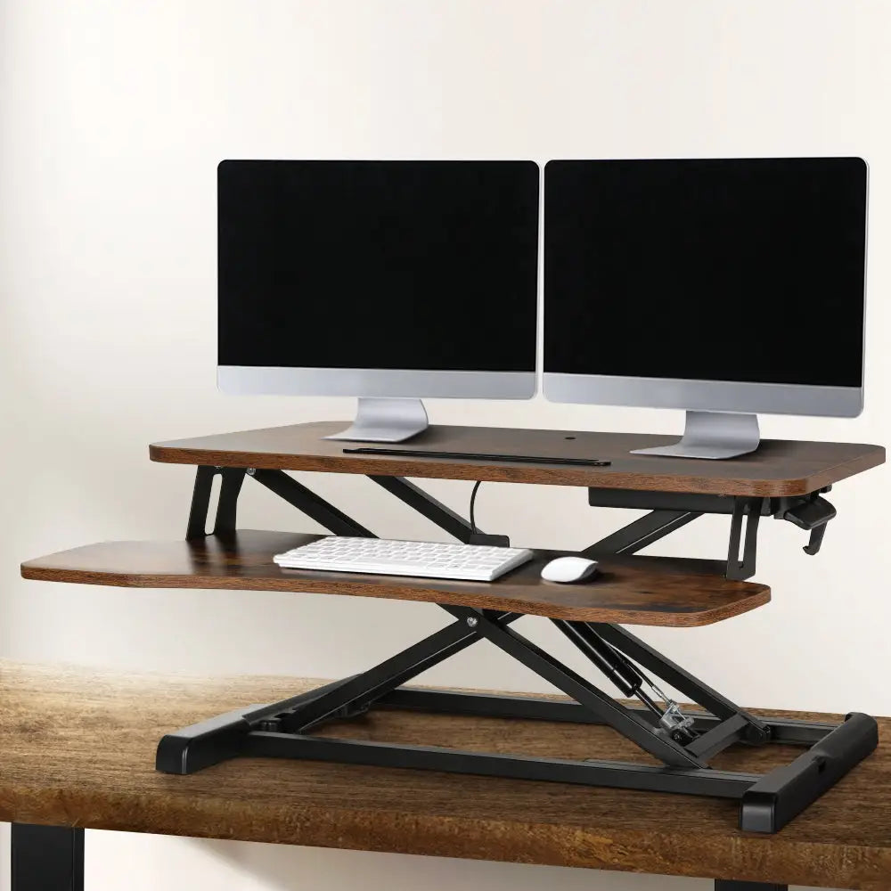 Artiss Standing Desk Riser Height Adjustable Rustic Brown 80CM - Furniture > Office