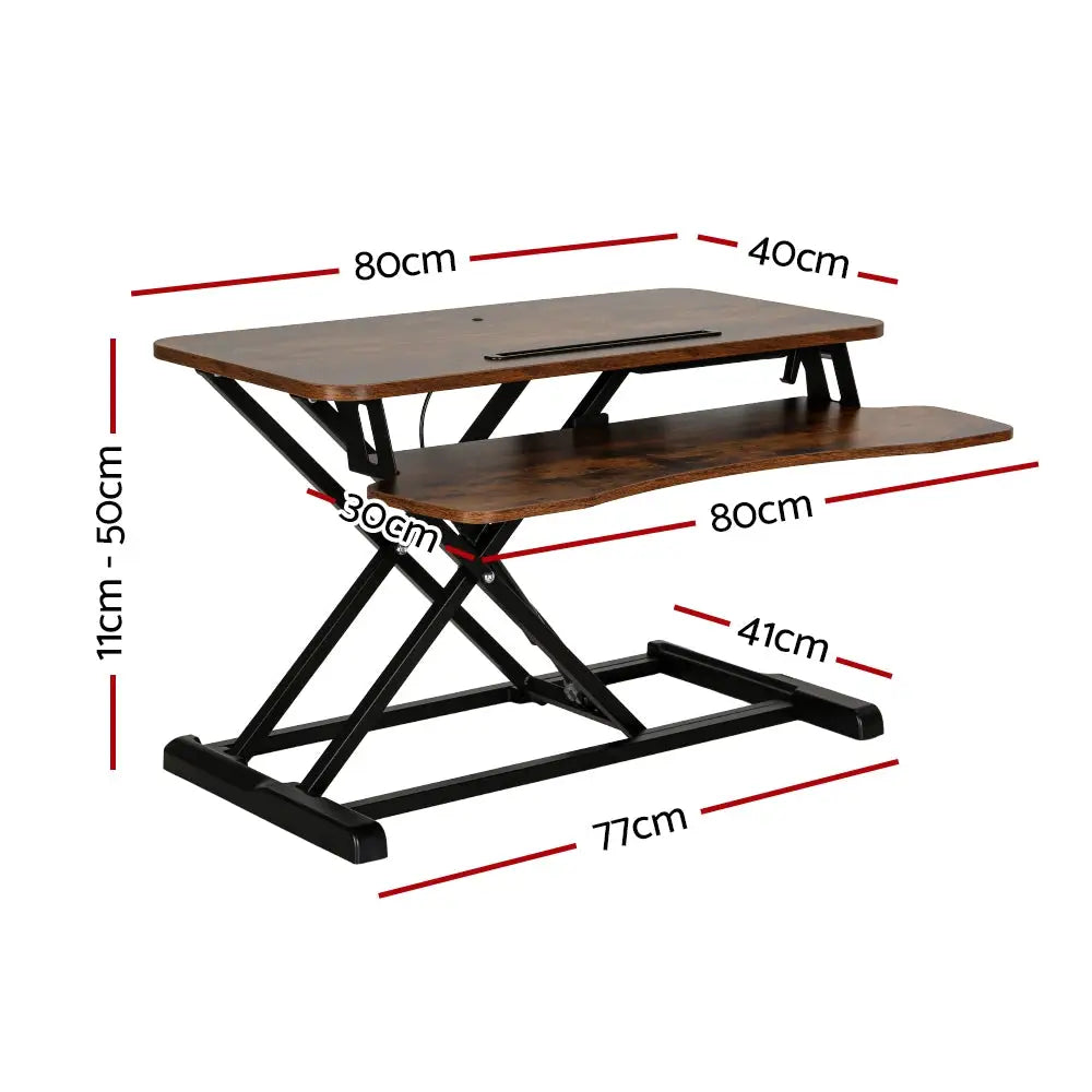 Artiss Standing Desk Riser Height Adjustable Rustic Brown 80CM - Furniture > Office
