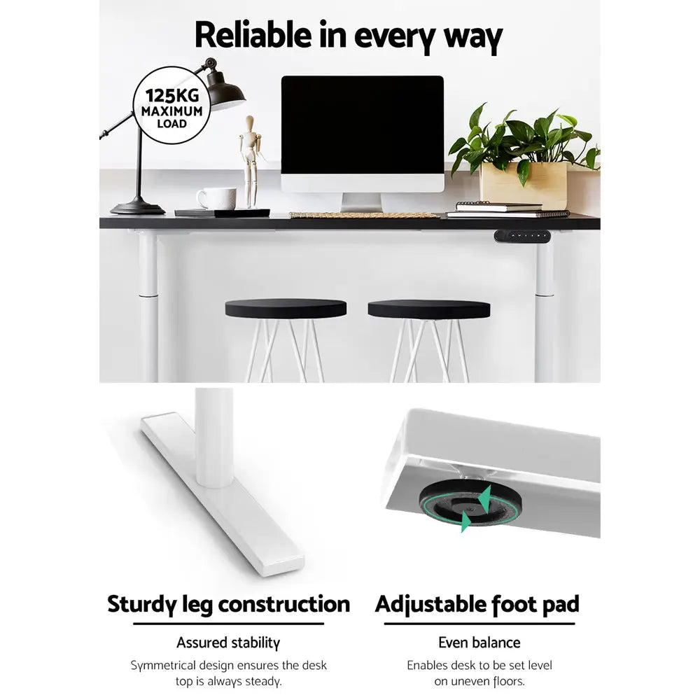 Artiss Standing Desk Sit Stand Motorised Adjustable Frame Only Dual Motor White - Furniture > Office