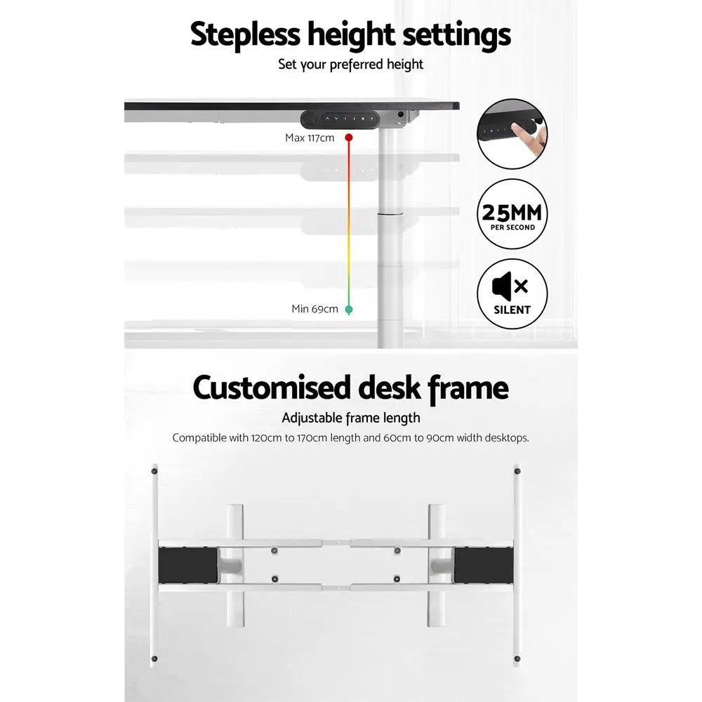 Artiss Standing Desk Sit Stand Motorised Adjustable Frame Only Dual Motor White - Furniture > Office