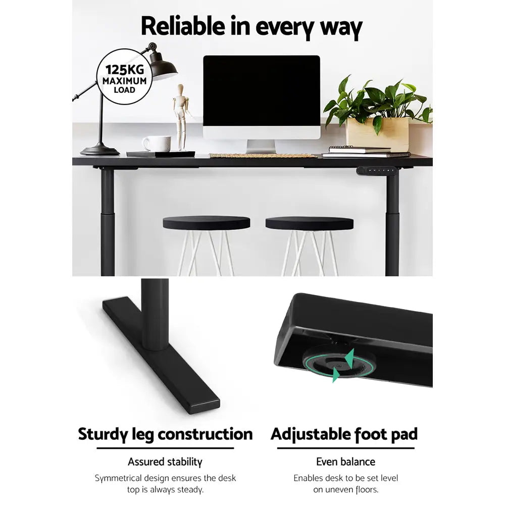 Artiss Standing Desk Sit Stand Motorised Adjustable Frame Only Dual Motor Black - Furniture > Office