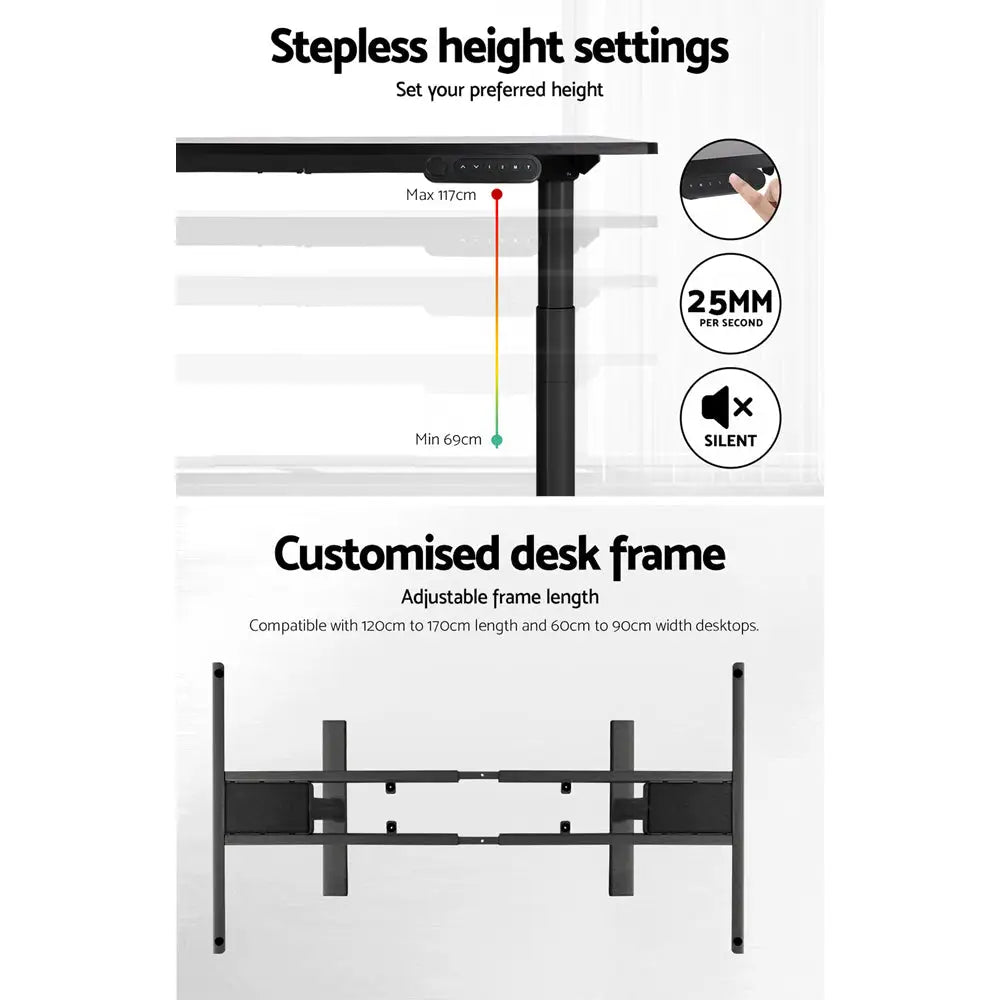 Artiss Standing Desk Sit Stand Motorised Adjustable Frame Only Dual Motor Black - Furniture > Office