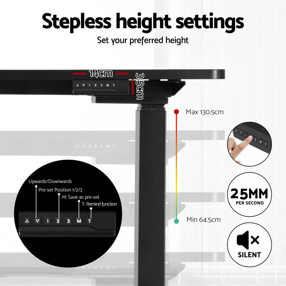 Artiss Standing Desks L-shape Motorised 160CM Black - Furniture > Office > Desks