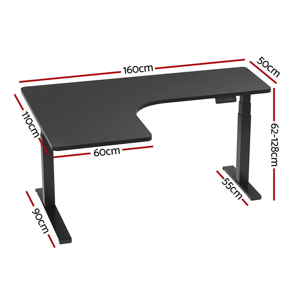 Artiss Standing Desks L-shape Motorised 160CM Black - Furniture > Office > Desks