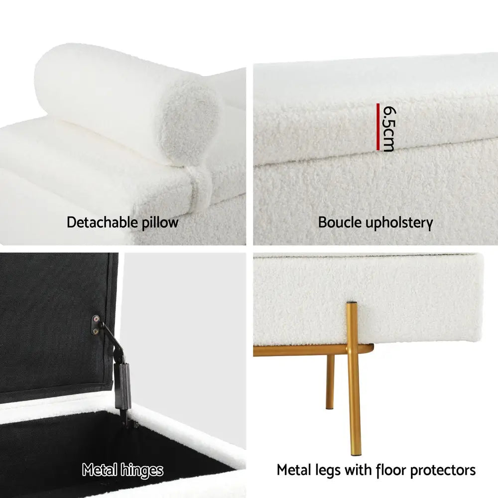 Artiss Storage Ottoman Bed 140cm Pillow Boucle Fabric - Furniture > Living Room > Ottomans & Footstools
