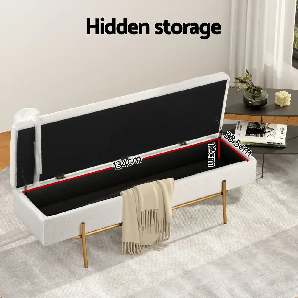 Artiss Storage Ottoman Bed 140cm Pillow Boucle Fabric - Furniture > Living Room > Ottomans & Footstools
