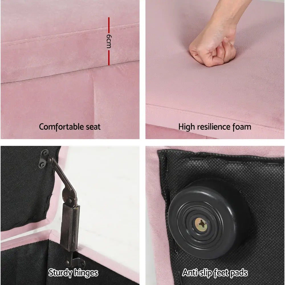 Artiss Storage Ottoman Blanket Box 103cm Velvet Pink - Home & Garden > Storage
