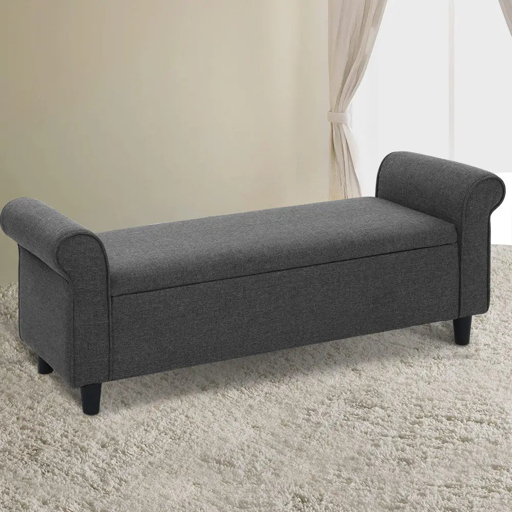 Artiss Storage Ottoman Blanket Box 125cm Arm Linen Grey - Furniture > Living Room > Ottomans & Footstools