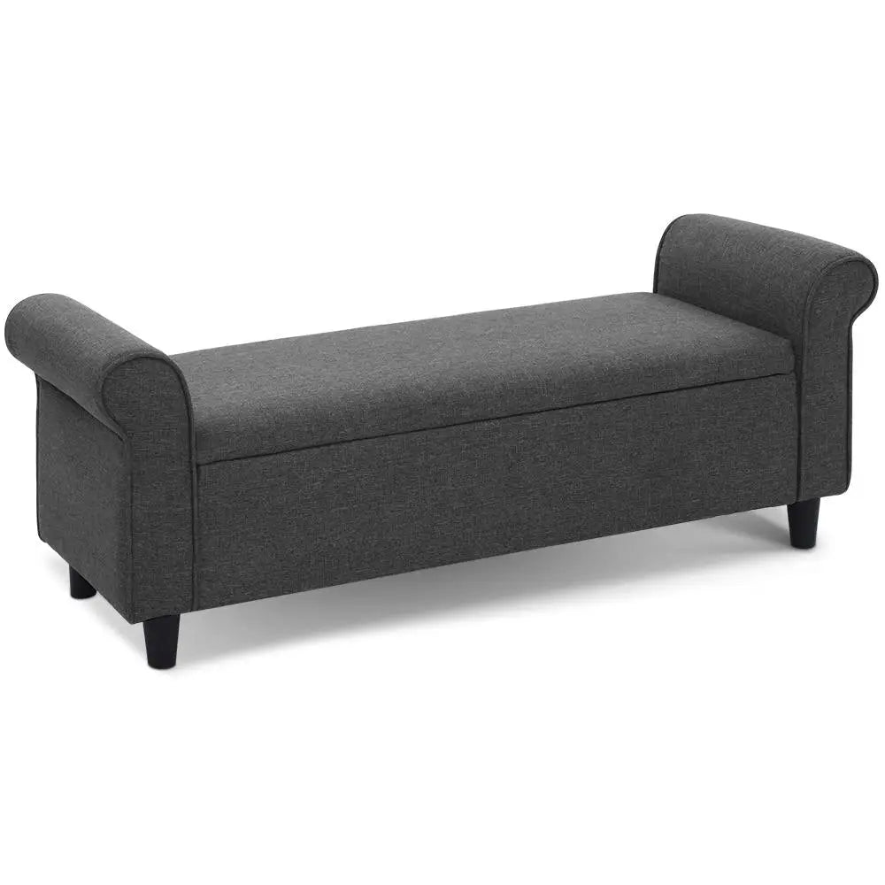 Artiss Storage Ottoman Blanket Box 125cm Arm Linen Grey - Furniture > Living Room > Ottomans & Footstools