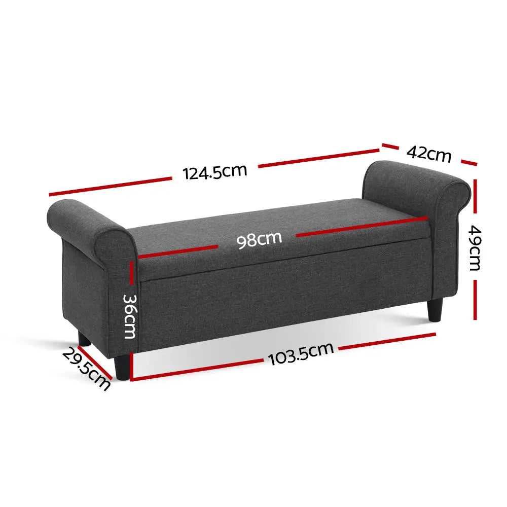 Artiss Storage Ottoman Blanket Box 125cm Arm Linen Grey - Furniture > Living Room > Ottomans & Footstools