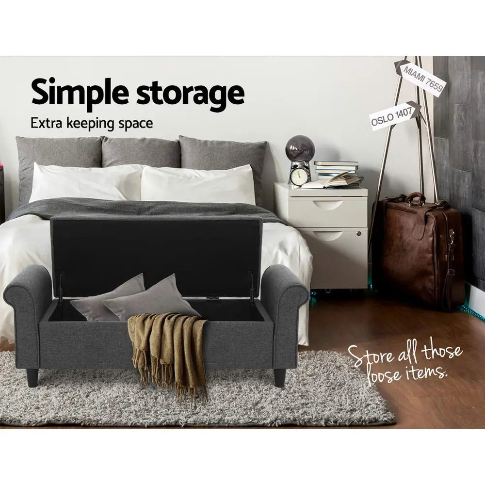 Artiss Storage Ottoman Blanket Box 125cm Arm Linen Grey - Furniture > Living Room > Ottomans & Footstools