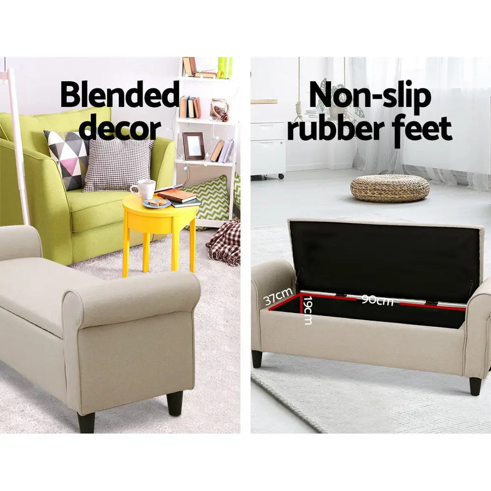 Artiss Storage Ottoman Blanket Box 125cm Arm Linen Taupe - Furniture > Living Room