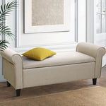 Artiss Storage Ottoman Blanket Box 125cm Arm Linen Taupe - Furniture > Living Room