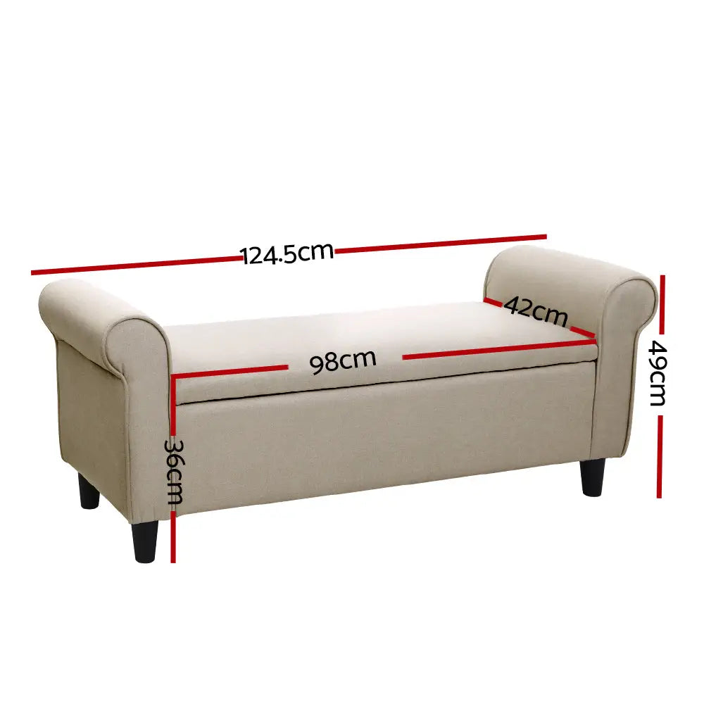 Artiss Storage Ottoman Blanket Box 125cm Arm Linen Taupe - Furniture > Living Room