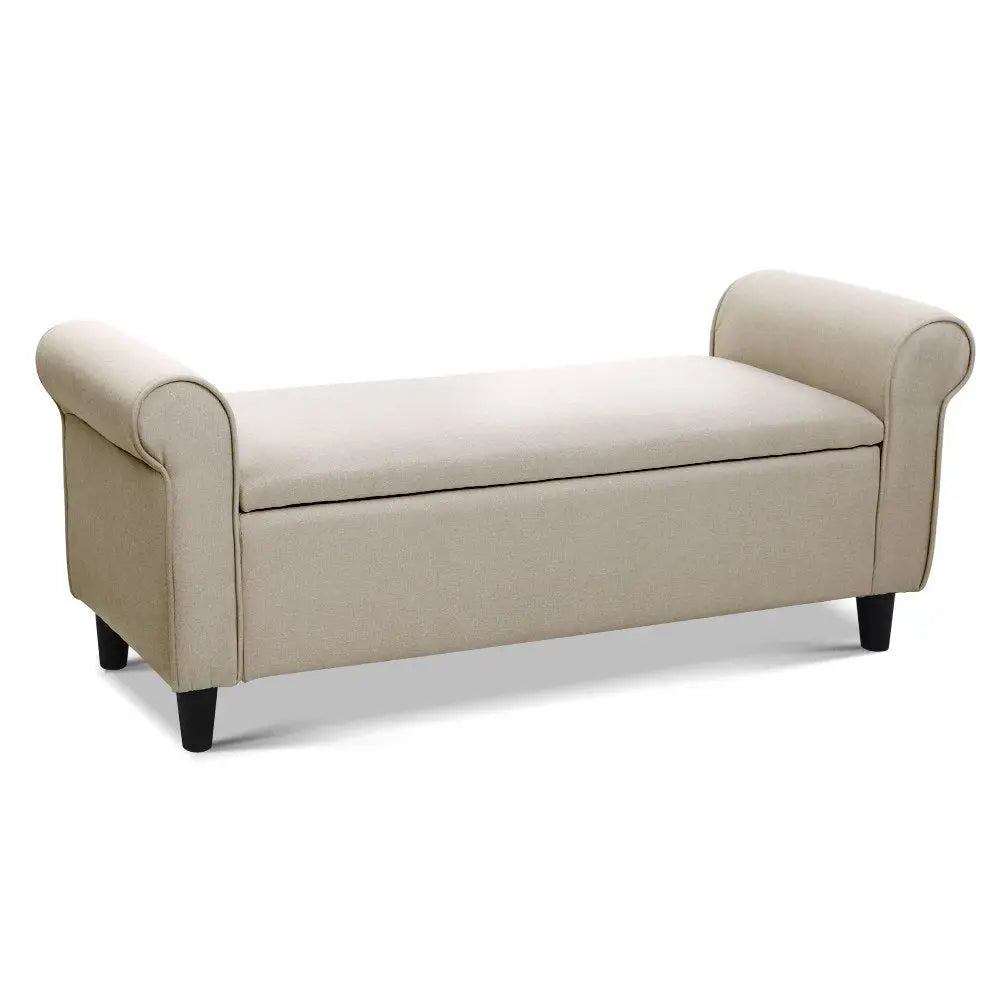 Artiss Storage Ottoman Blanket Box 125cm Arm Linen Taupe - Furniture > Living Room