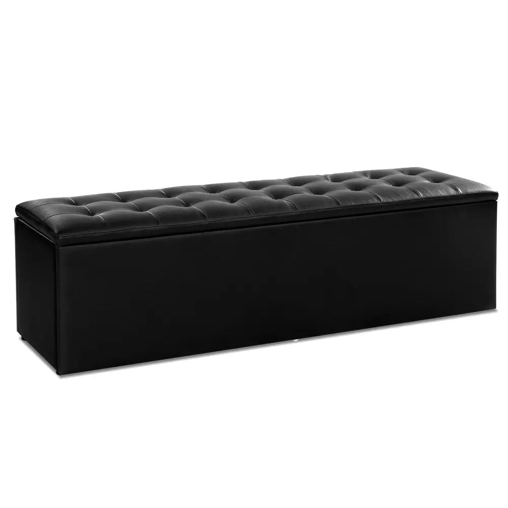 Artiss Storage Ottoman Blanket Box 140cm Leather Black - Home & Garden > Storage