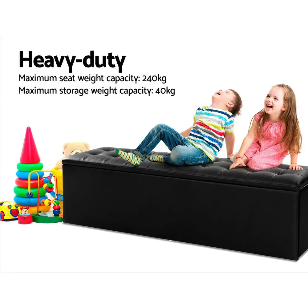 Artiss Storage Ottoman Blanket Box 140cm Leather Black - Home & Garden > Storage