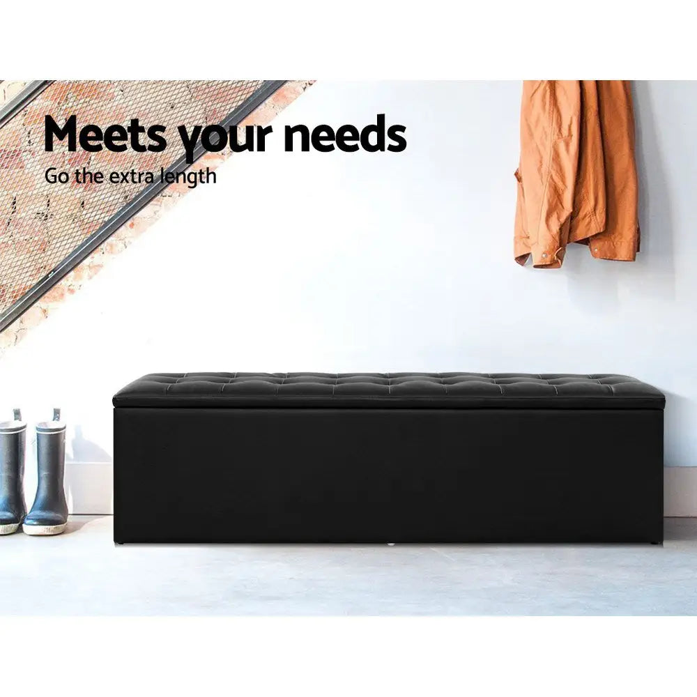 Artiss Storage Ottoman Blanket Box 140cm Leather Black - Home & Garden > Storage