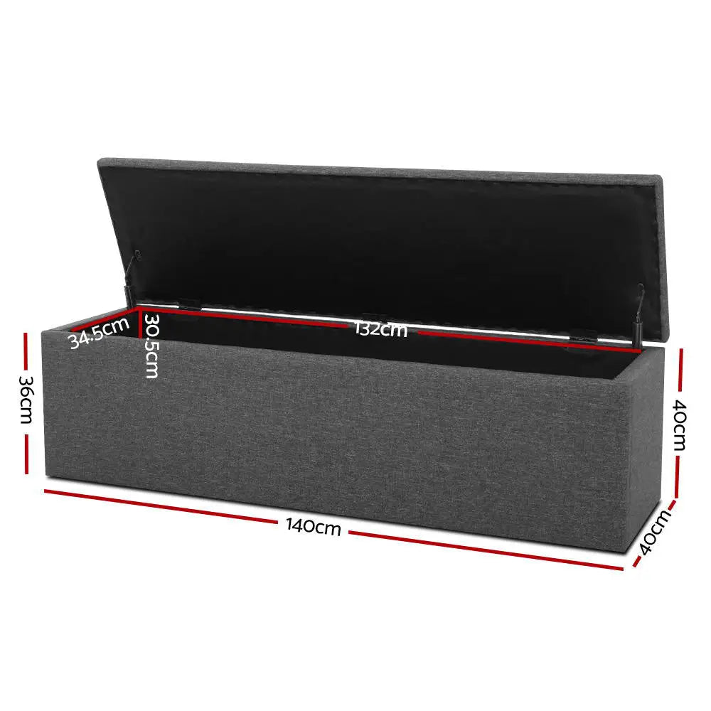 Artiss Storage Ottoman Blanket Box 140cm Linen Dark Grey - Home & Garden > Storage