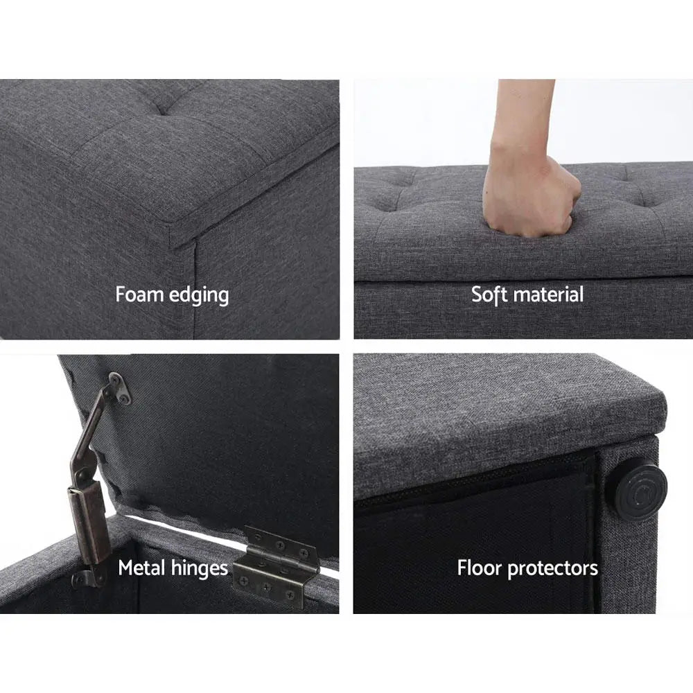 Artiss Storage Ottoman Blanket Box 140cm Linen Dark Grey - Home & Garden > Storage