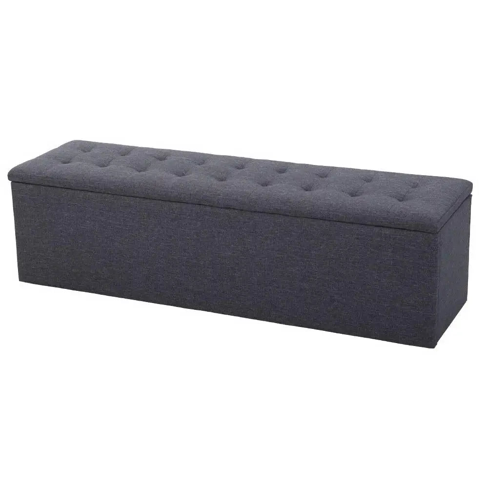 Artiss Storage Ottoman Blanket Box 140cm Linen Dark Grey - Home & Garden > Storage