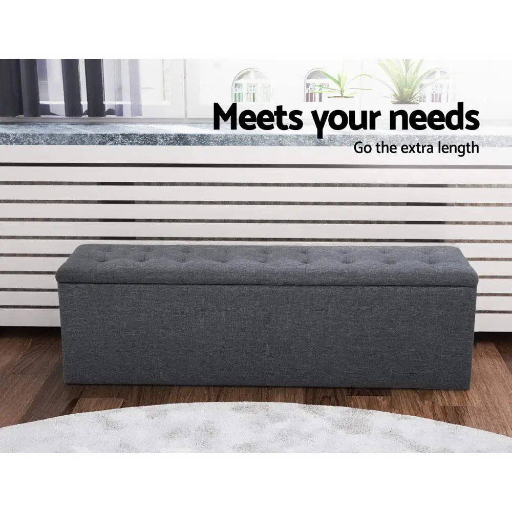 Artiss Storage Ottoman Blanket Box 140cm Linen Dark Grey - Home & Garden > Storage