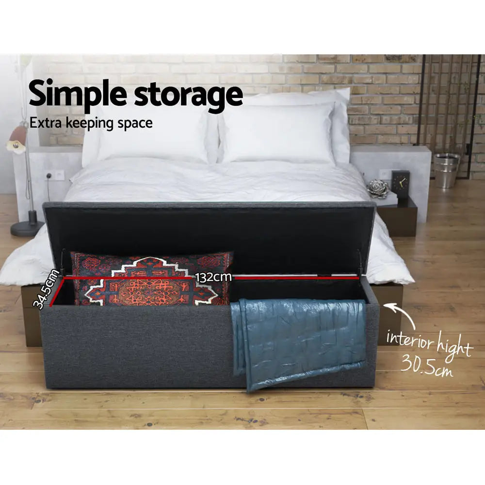 Artiss Storage Ottoman Blanket Box 140cm Linen Dark Grey - Home & Garden > Storage