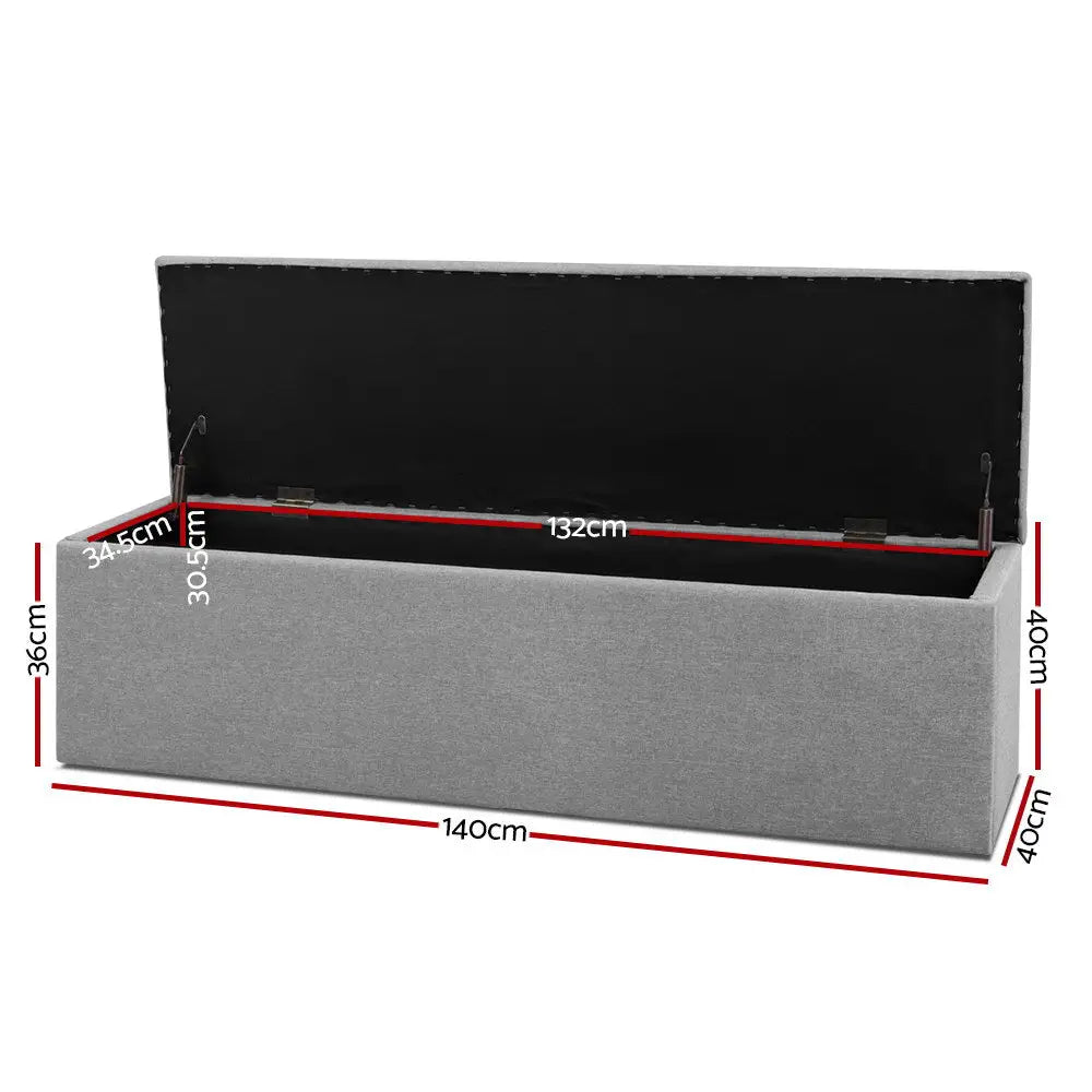 Artiss Storage Ottoman Blanket Box 140cm Linen Grey - Furniture > Living Room > Ottomans & Footstools