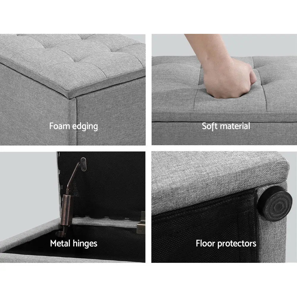 Artiss Storage Ottoman Blanket Box 140cm Linen Grey - Furniture > Living Room > Ottomans & Footstools