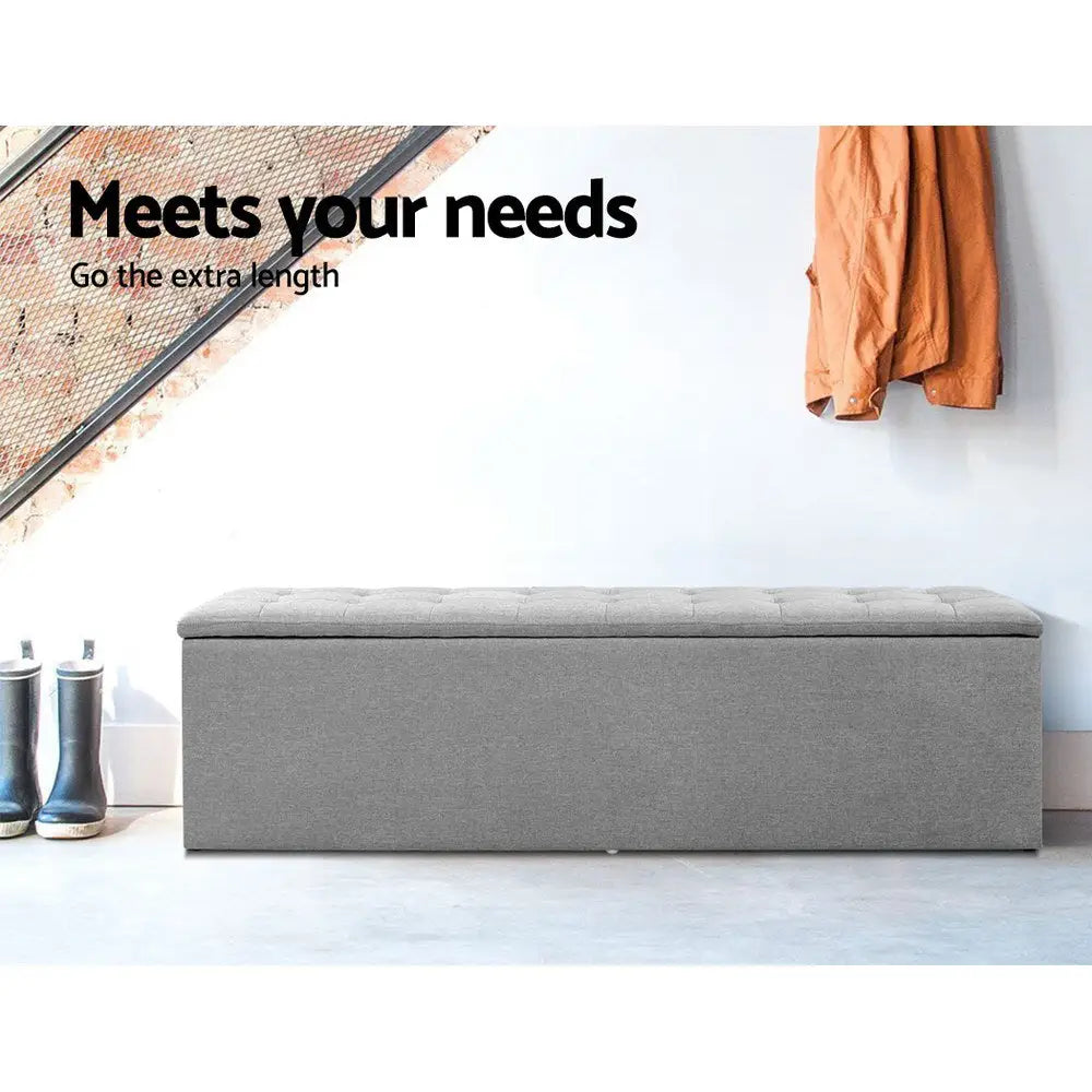 Artiss Storage Ottoman Blanket Box 140cm Linen Grey - Furniture > Living Room > Ottomans & Footstools