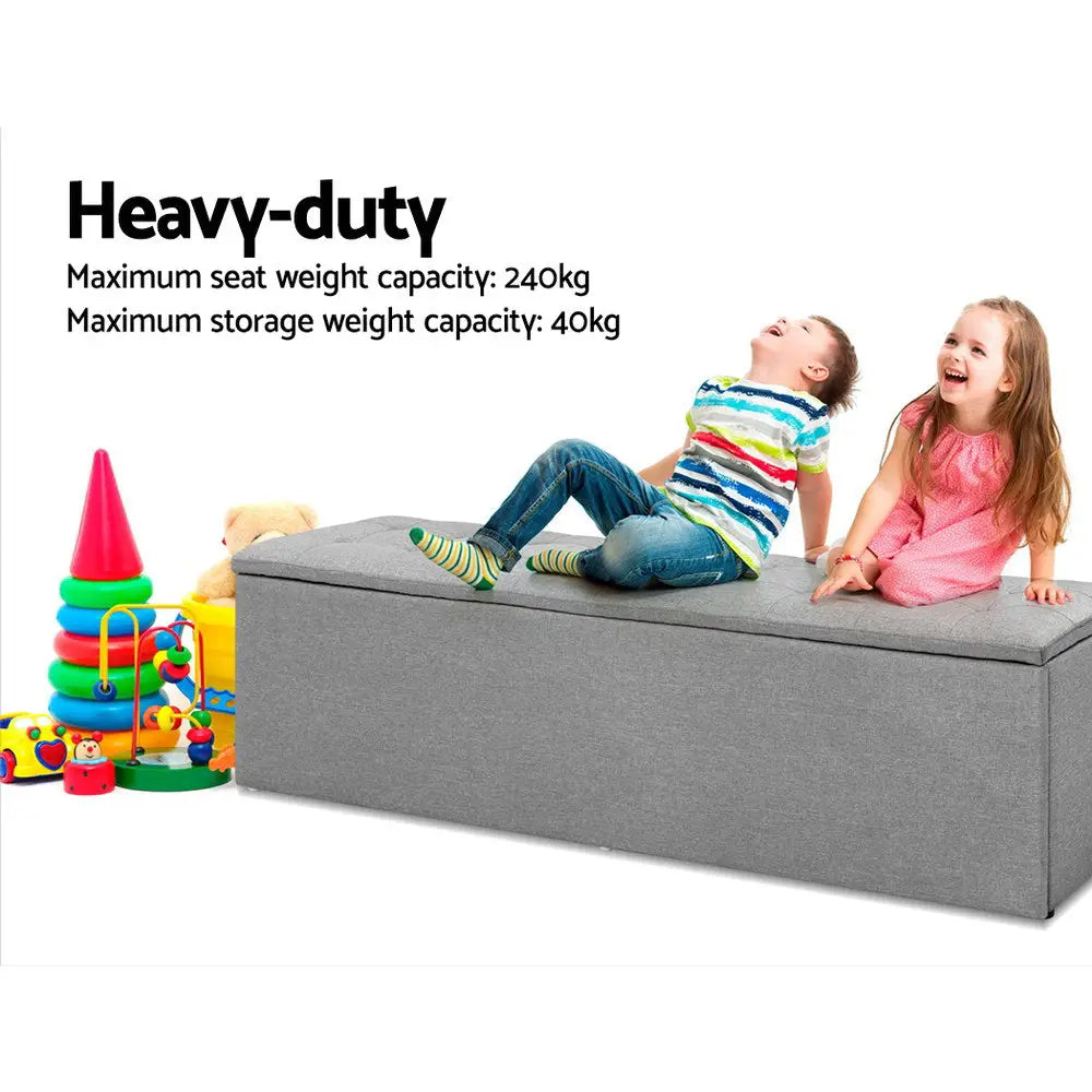 Artiss Storage Ottoman Blanket Box 140cm Linen Grey - Furniture > Living Room > Ottomans & Footstools