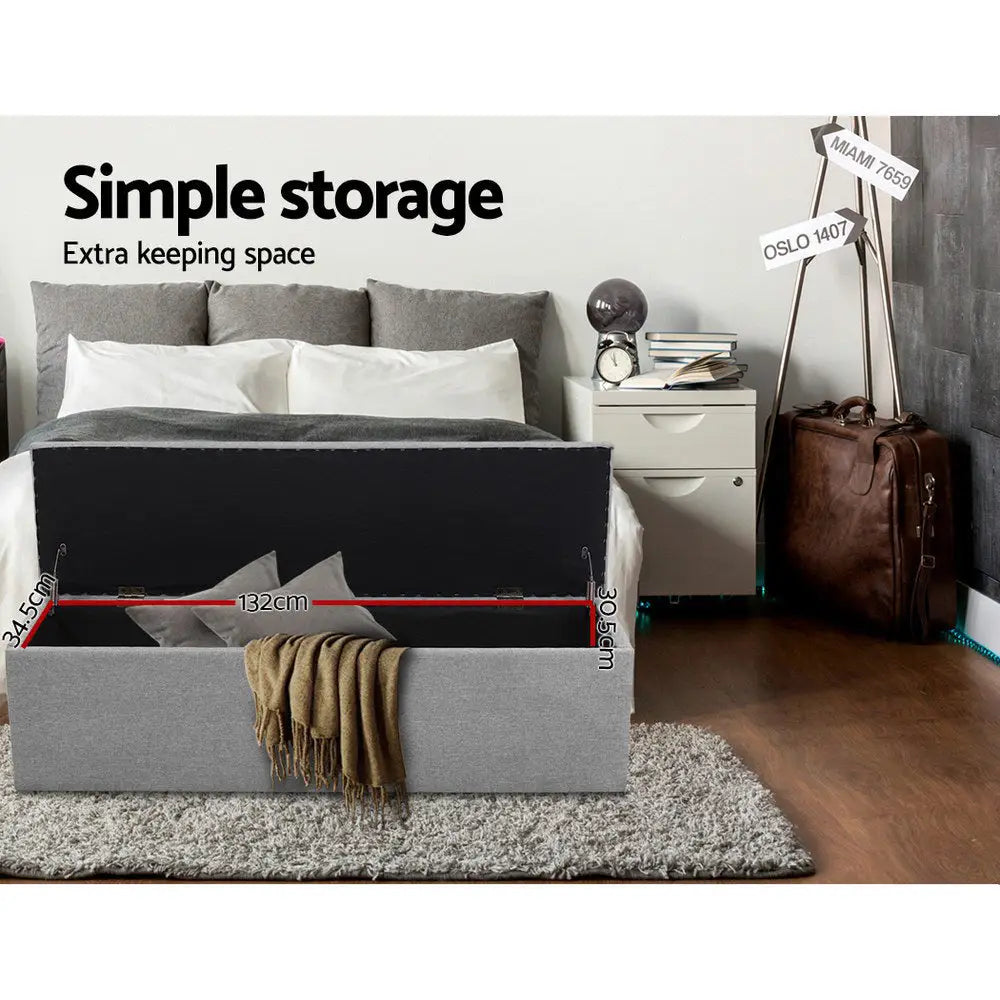 Artiss Storage Ottoman Blanket Box 140cm Linen Grey - Furniture > Living Room > Ottomans & Footstools