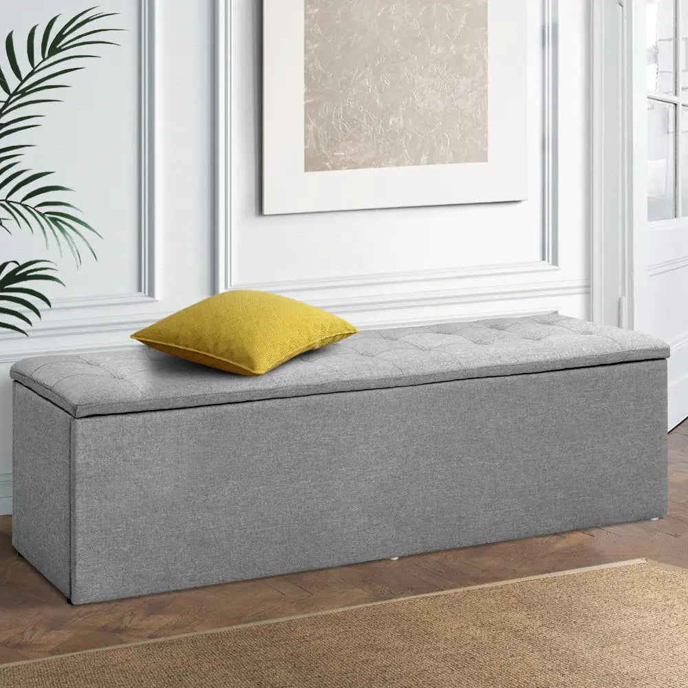 Artiss Storage Ottoman Blanket Box 140cm Linen Grey - Furniture > Living Room > Ottomans & Footstools