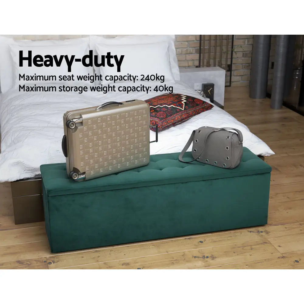 Artiss Storage Ottoman Blanket Box 140cm Velvet Green - Furniture > Living Room > Ottomans & Footstools