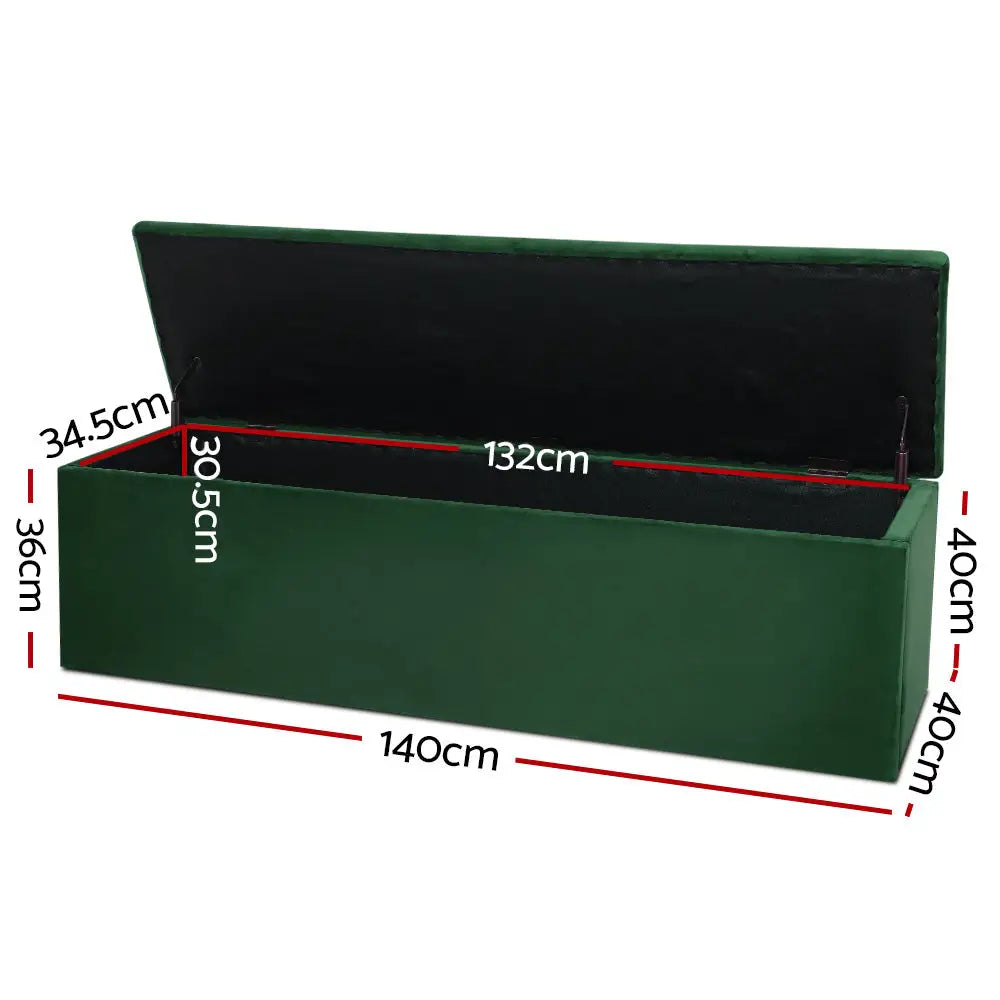 Artiss Storage Ottoman Blanket Box 140cm Velvet Green - Furniture > Living Room > Ottomans & Footstools