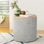 Artiss Storage Ottoman Blanket Box 40cm Linen Round Grey - Furniture > Living Room > Ottomans & Footstools
