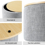Artiss Storage Ottoman Blanket Box 40cm Linen Round Grey - Furniture > Living Room > Ottomans & Footstools