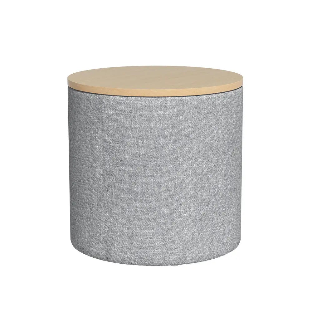 Artiss Storage Ottoman Blanket Box 40cm Linen Round Grey - Furniture > Living Room > Ottomans & Footstools
