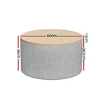 Artiss Storage Ottoman Blanket Box 60cm Linen Round Grey - Furniture > Living Room > Ottomans & Footstools