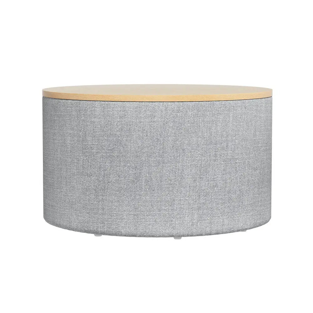 Artiss Storage Ottoman Blanket Box 60cm Linen Round Grey - Furniture > Living Room > Ottomans & Footstools