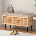 Artiss Storage Ottoman Blanket Box 80cm Weaved Velvet Pine - Furniture > Living Room