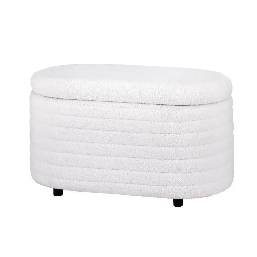 Artiss Storage Ottoman Blanket Box 87cm Boucle Fabric Oval - Furniture > Living Room > Ottomans & Footstools