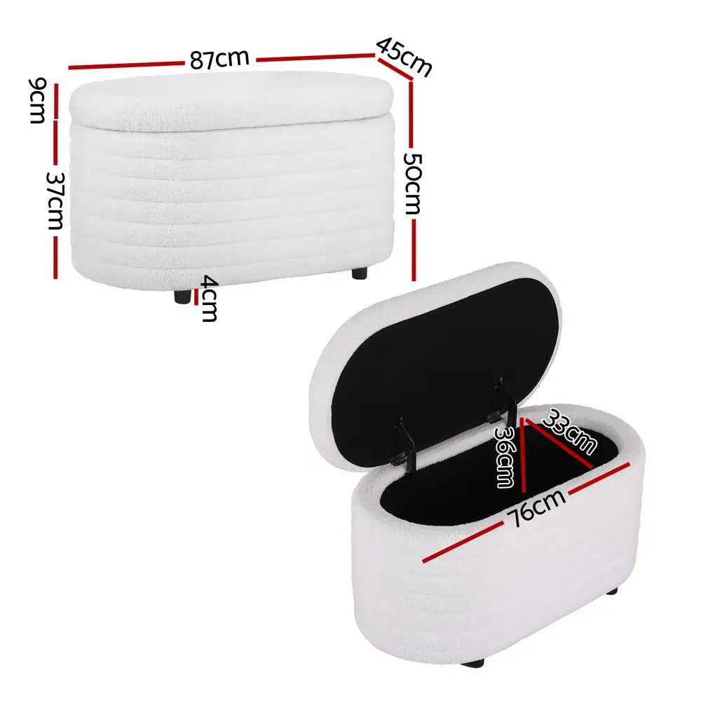 Artiss Storage Ottoman Blanket Box 87cm Boucle Fabric Oval - Furniture > Living Room > Ottomans & Footstools