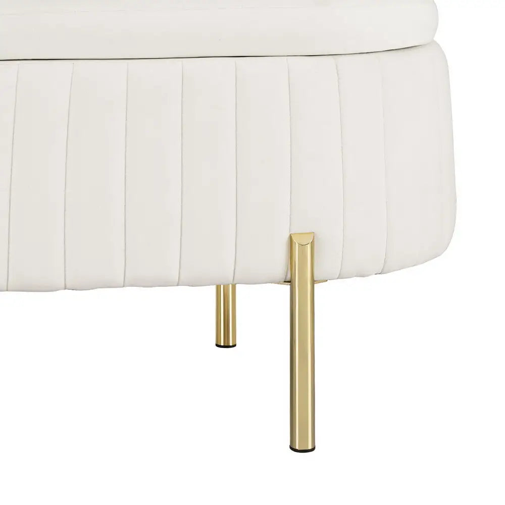 Artiss Storage Ottoman Blanket Box 87cm Velvet Oval White - Furniture > Living Room > Ottomans & Footstools