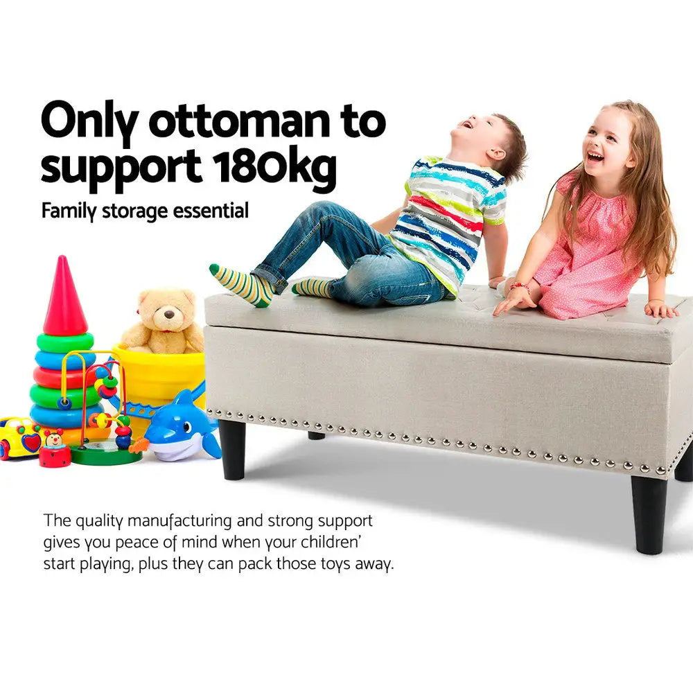 Artiss Storage Ottoman Blanket Box 96cm Linen Taupe - Furniture > Living Room