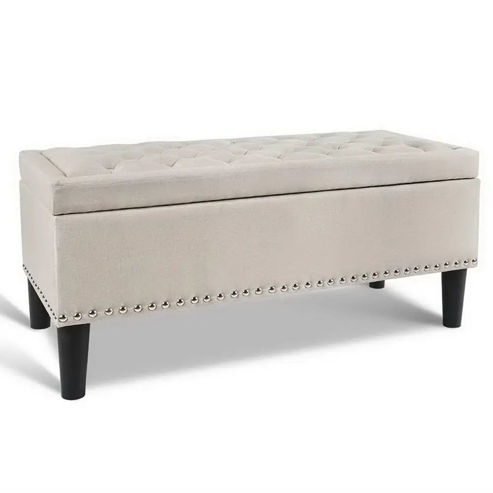 Artiss Storage Ottoman Blanket Box 96cm Linen Taupe - Furniture > Living Room