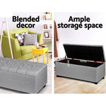 Artiss Storage Ottoman Blanket Box 97cm Button Linen Grey - Furniture > Living Room