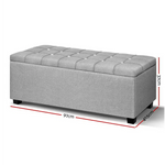 Artiss Storage Ottoman Blanket Box 97cm Button Linen Grey - Furniture > Living Room