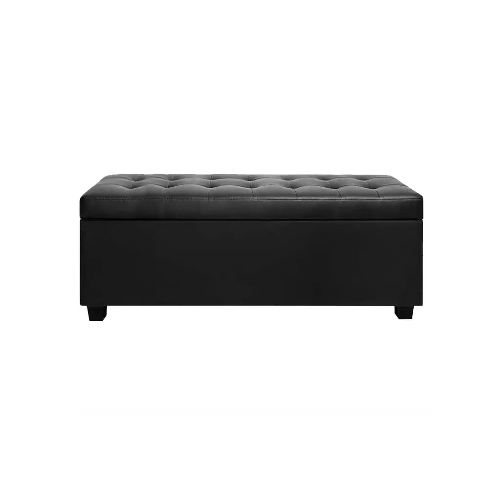 Artiss Storage Ottoman Blanket Box 97cm Leather Black - Furniture > Bedroom