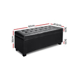 Artiss Storage Ottoman Blanket Box 97cm Leather Black - Furniture > Bedroom